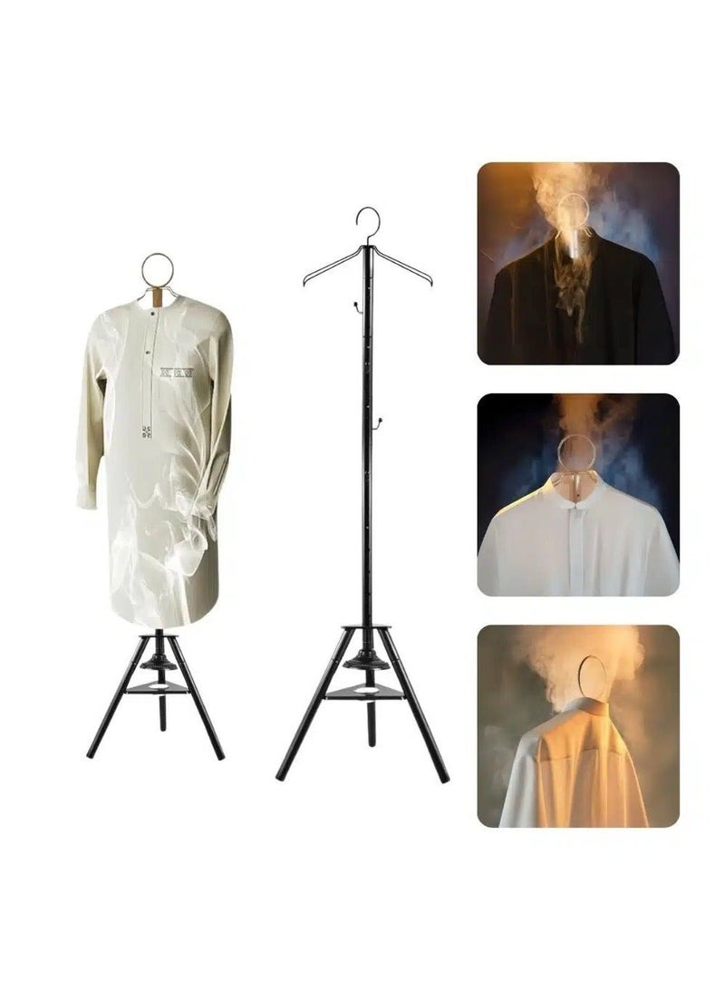 Modern Clothes Stand with Built-in Incense Burner 175cm long bakhoor burner stand hanger with cloth hooks and holes for steaming clothes(Black) - Image 3